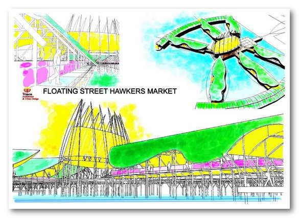 The floating market draws on traditional ideas from throughout the Malay world / Antonio Ismael Risianto / TRIACO & Associates